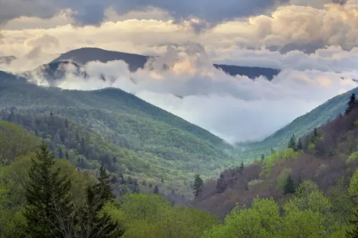 Framed Print : Clouds in Oconaluftee Valley at sunrise, Great Smoky Mountains National Park, North Framed Print : Clouds in Oconaluftee Valley at sunrise, Great Smoky Mountains National Park, North