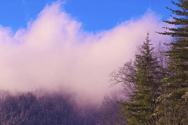 Clouds rolling over mountain peak at sunset, near Newfound Gap, Great Smoky Mountains National Park