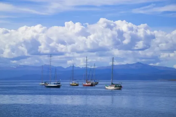Framed Print : Clouds over sail boats in the ocean, Ushuaia, Argentina Framed Print : Clouds over sail boats in the ocean, Ushuaia, Argentina