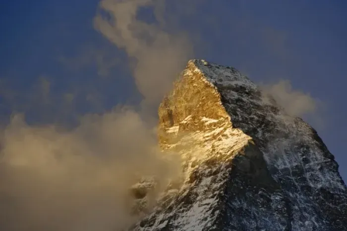 Framed Print : Clouds around the summit of the Matterhorn at sunrise, Zermatt, Switzerland