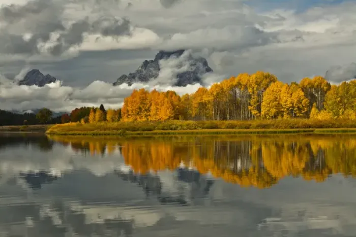 Framed Print : cloudy autumn day, Oxbow, Grand Teton National Park, Wyoming, USA