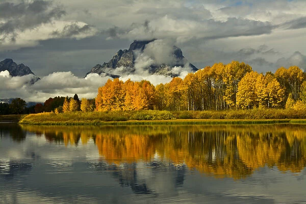 Cloudy day, autumn, Oxbow, Grand Teton National Park, Wyoming, USA