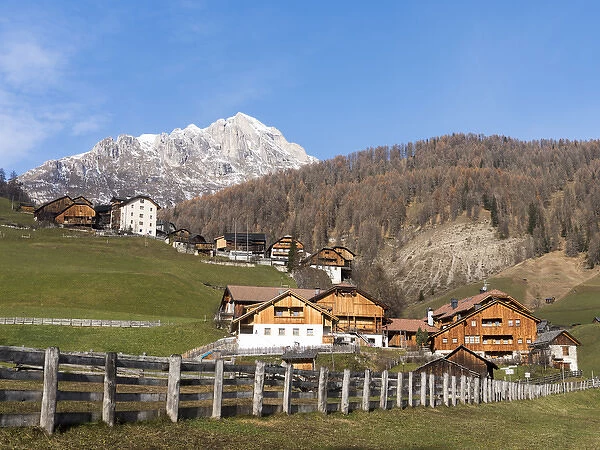 Cluster of traditional farm houses called Viles in the hamlets of Mischi und Seres