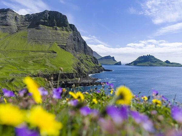 The coast near Gasadalur. The island Vagar, part of the Faroe Islands in the North Atlantic