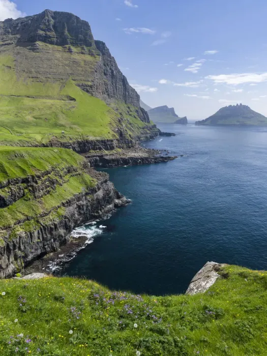 Framed Print : The coast near Gasadalur. The island Vagar, part of the Faroe Islands in the North Atlantic