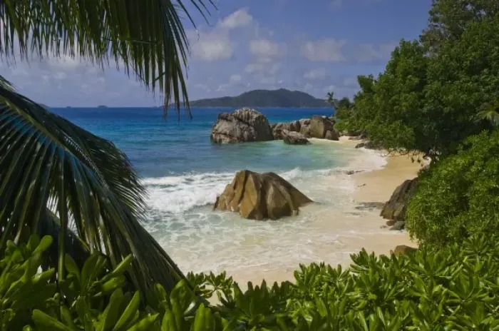 Framed Print : Coastal beach on La Digue Island. (Not available for puzzles in France, DOM TOM, Monaco Framed Print : Coastal beach on La Digue Island. (Not available for puzzles in France, DOM TOM, Monaco
