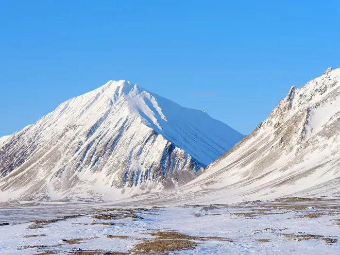 Framed Print : Coastal plain of Nordenskiold Coast. Landscape in Van Mijenfjorden National Park, (former Nordenskiold National Park), Island of Spitsbergen. Arctic region, Scandinavia, Norway, Svalbard