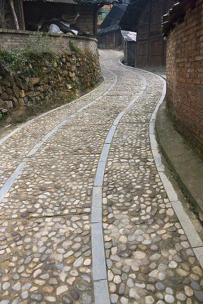 Cobbled street in the Miao village, Kaili, Guizhou, China