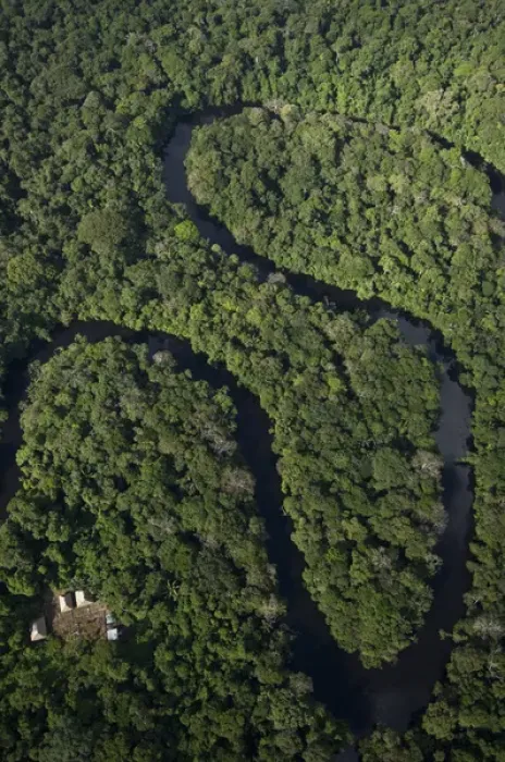 Framed Print : Cofan houses in Cuyabeno Reserve. Cuyabeno contains large tracts of permanently flooded forest