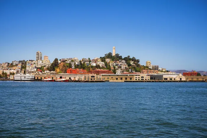 Framed Print : Coit Tower and Telegraph Hill from the San Francisco Bay, California, USA