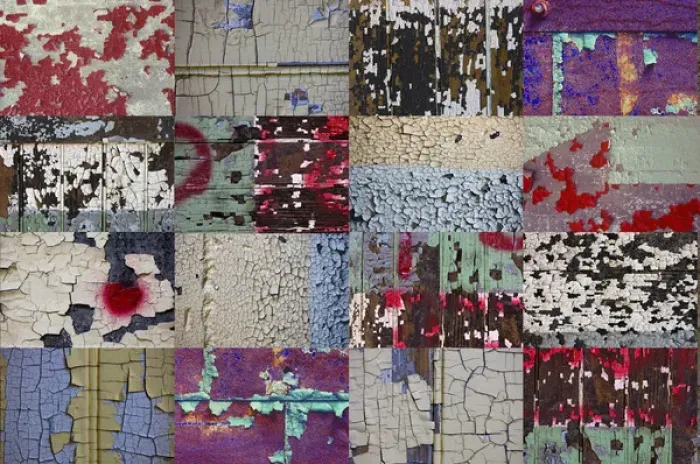 Framed Print : collage of door and wall details from the abandoned Roosevelt sweater Mill