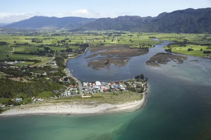 Framed Print : Collingwood and Aorere River Estuary, Golden Bay, Nelson Region, South Island, New Framed Print : Collingwood and Aorere River Estuary, Golden Bay, Nelson Region, South Island, New