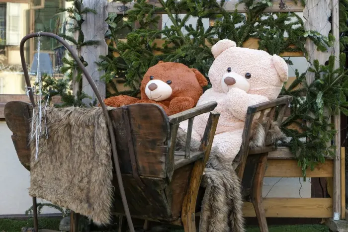 Framed Print : Colmar, France. Old town Colmar adorned with Christmas decoration. Cozy teddy bears in old wooden sleigh Framed Print : Colmar, France. Old town Colmar adorned with Christmas decoration. Cozy teddy bears in old wooden sleigh