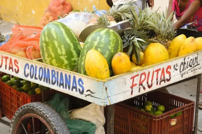 Framed Print : Colombia, Cartagena. Fruit cart