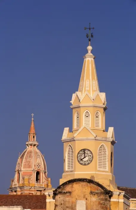 Framed Print : Colombia, Cartagena de Indias, Puerta del Reloj and Cathedral behind Framed Print : Colombia, Cartagena de Indias, Puerta del Reloj and Cathedral behind