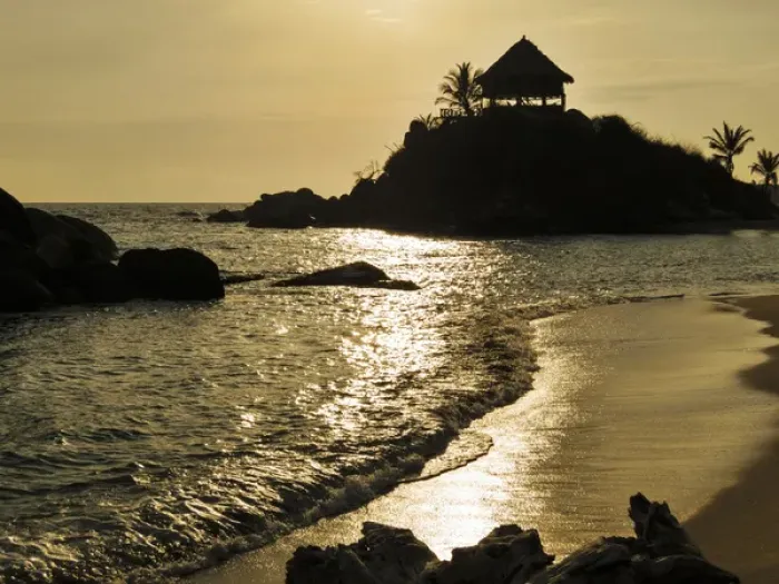 Framed Print : Colombia, Tayrona National Park, Cabo San Juan de la Gua. Sunrise silhouette