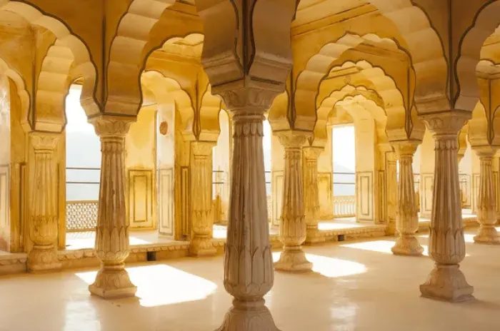 Framed Print : Colonnaded gallery, Amber Fort, Jaipur, Rajasthan, India Framed Print : Colonnaded gallery, Amber Fort, Jaipur, Rajasthan, India