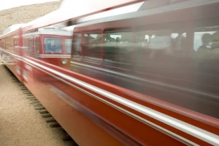 Framed Print : Colorado, Colorado Springs. Pikes Peak Cog Railway. Views from the train, cog cars passing