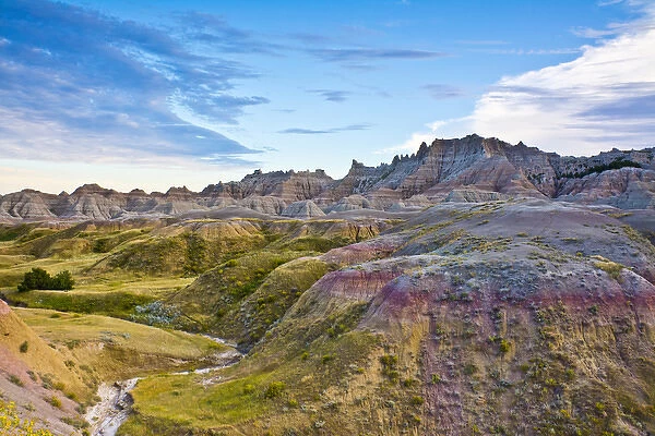 colored hills and valleys, Badlands Loop Trail, Badlands National Park, South Dakota, USA