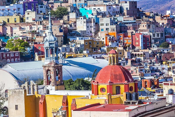 Colored Houses Iglesia de San Roque Market Mercado Hidalgo Guanajuato, Mexico