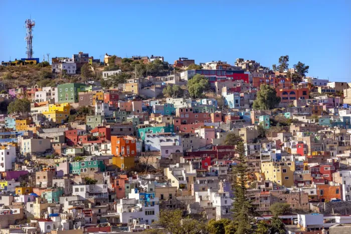 Framed Print : Many Colored Orange Blue Red Houses of Guanajuato Mexico Framed Print : Many Colored Orange Blue Red Houses of Guanajuato Mexico