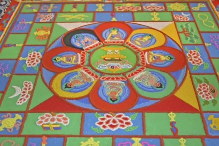 Framed Print : Colored sand mandala created by Buddhist monk