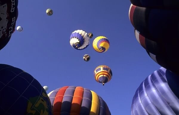 Colorful abstract of hot air balloons in the air in Albuquerque New Mexico at the