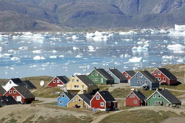 Colorful architecture of the town, Narsaq, Greenland