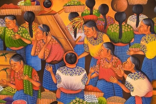 Colorful artwork of painting in market in village of Chichicastenango Guatemala