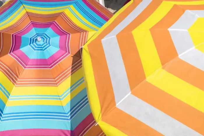 Framed Print : Colorful beach umbrellas