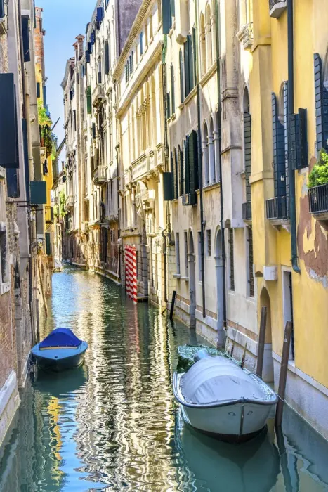 Framed Print : Colorful buildings and poles reflection, Venice, Italy Framed Print : Colorful buildings and poles reflection, Venice, Italy