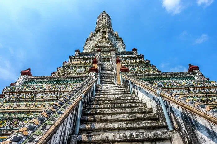 Framed Print : Colorful ceramic elephant stairs, central prang, Wat Arun, Buddhist Temple of Dawn, Bangkok, Thailand. Built in 1600's. One of oldest temples in Thailand Framed Print : Colorful ceramic elephant stairs, central prang, Wat Arun, Buddhist Temple of Dawn, Bangkok, Thailand. Built in 1600's. One of oldest temples in Thailand