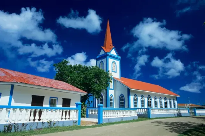 Framed Print : A colorful church on the island of Tahaa in the Society Islands of French Polynesia Framed Print : A colorful church on the island of Tahaa in the Society Islands of French Polynesia