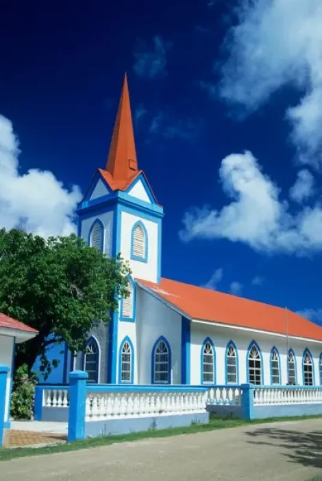 Framed Print : Colorful church on the island of Tahaa in the Society Islands of French Polynesia