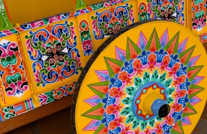 Framed Print : Colorful close up of famous wheel for carriages that are traditional in and around Framed Print : Colorful close up of famous wheel for carriages that are traditional in and around