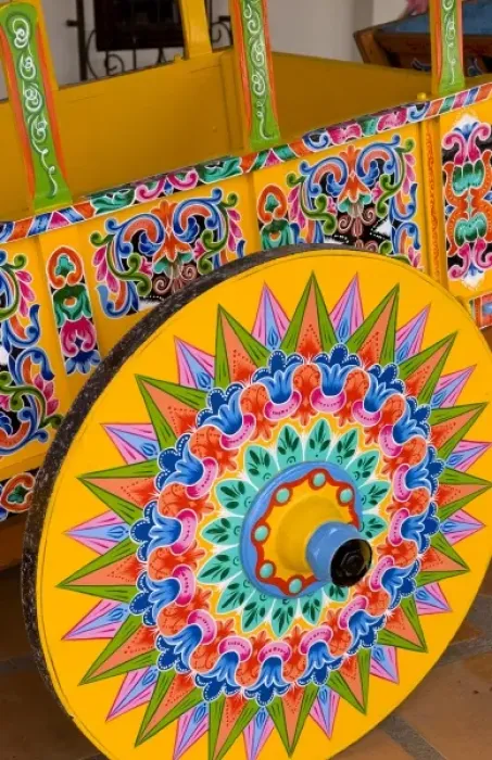 Framed Print : Colorful close up of famous wheel for carriages that are traditional in and around Framed Print : Colorful close up of famous wheel for carriages that are traditional in and around