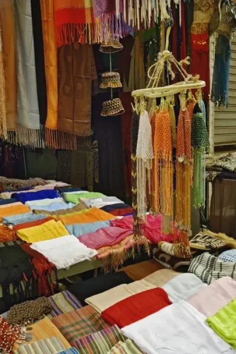 Framed Print : Colorful cloth material for sale in bazaar in Luxor, Egypt Framed Print : Colorful cloth material for sale in bazaar in Luxor, Egypt