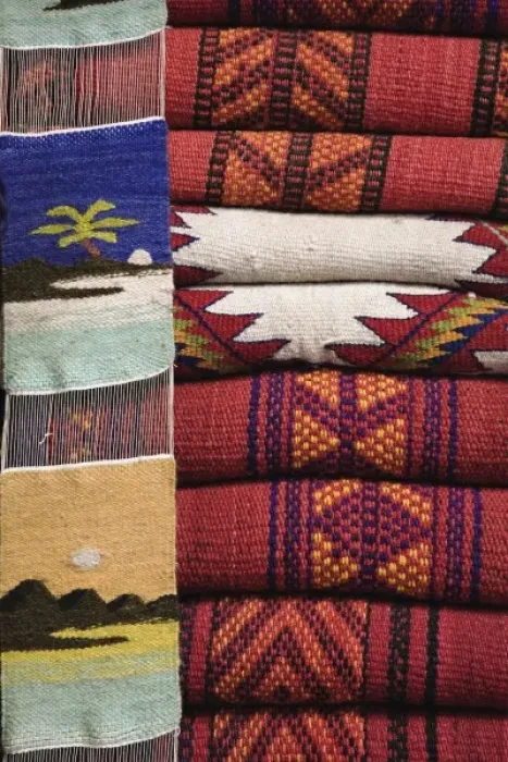 Framed Print : Colorful cloth materials for sale at bazaar in Luxor, Egypt