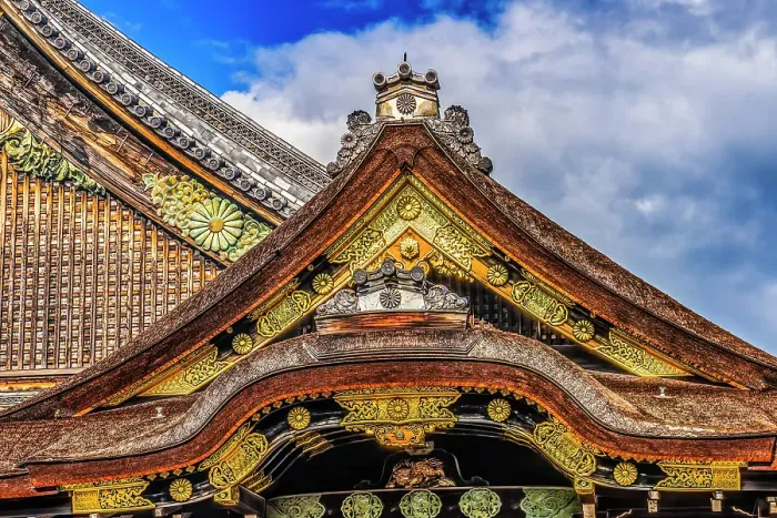 Framed Print : Colorful entrance, Nijo Castle, Kyoto, Japan. Completed in 1626 by Tokugawa Shoguns. Chrysanthemum is a symbol of Imperial Court Framed Print : Colorful entrance, Nijo Castle, Kyoto, Japan. Completed in 1626 by Tokugawa Shoguns. Chrysanthemum is a symbol of Imperial Court