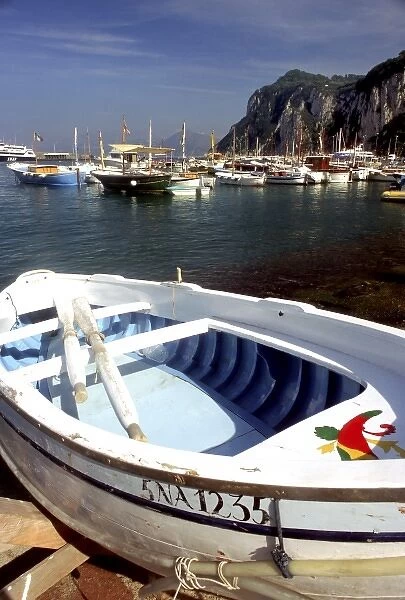 A colorful fishing boat on the Isle of Capri in Italy
