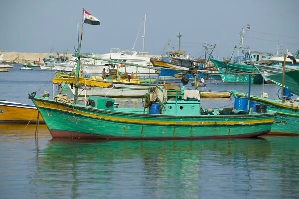 Colorful fishing boats in the Harbor of Alexandria, Egypt