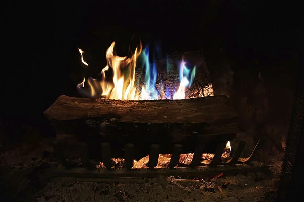 Colorful flames in a fireplace