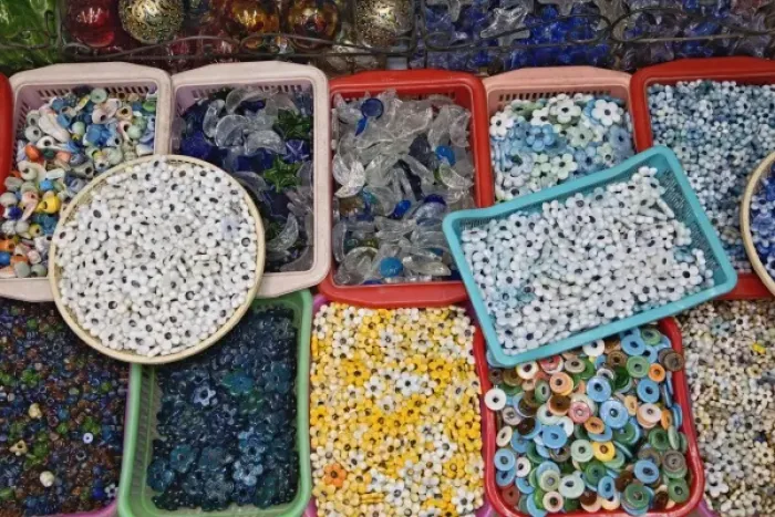Framed Print : Colorful glass beads for sale, Khan el Khalili Bazaar, Cairo, Egypt