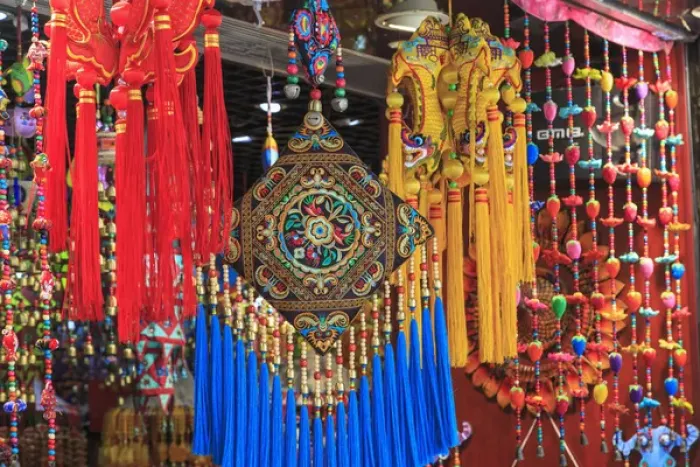 Framed Print : colorful hanging trinkets, shops around Nine Pedestrian Street, Guangzhou, China