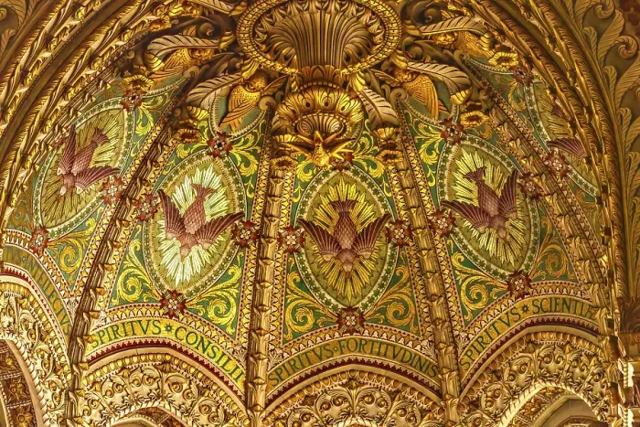 Framed Print : Colorful Holy Spirit gilded painting, Basilica of Notre Dame de Fourviere, Lyon, France. Built from 1872 to 1896. (Editorial Use Only) Framed Print : Colorful Holy Spirit gilded painting, Basilica of Notre Dame de Fourviere, Lyon, France. Built from 1872 to 1896. (Editorial Use Only)