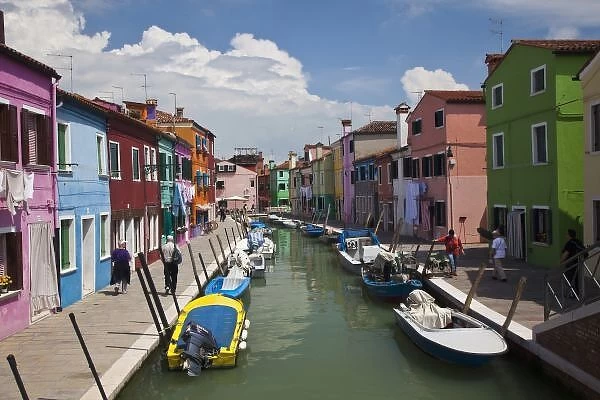 Colorful homes along canal on the island of Burano, Burano, Italy