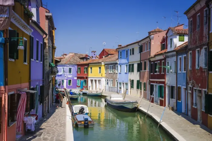 Framed Print : Colorful houses and canal, Burano, Veneto, Italy