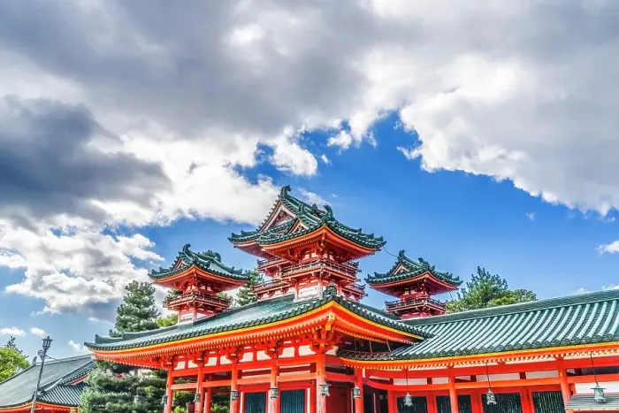 Framed Print : Colorful large red Soryu-ro Blue Dragon Tower, Heian-jingu Shrine, Kyoto, Japan. Built in 1895 the Heian Shrine is a copy of the Emperor's Imperial Palace in 1100's Framed Print : Colorful large red Soryu-ro Blue Dragon Tower, Heian-jingu Shrine, Kyoto, Japan. Built in 1895 the Heian Shrine is a copy of the Emperor's Imperial Palace in 1100's