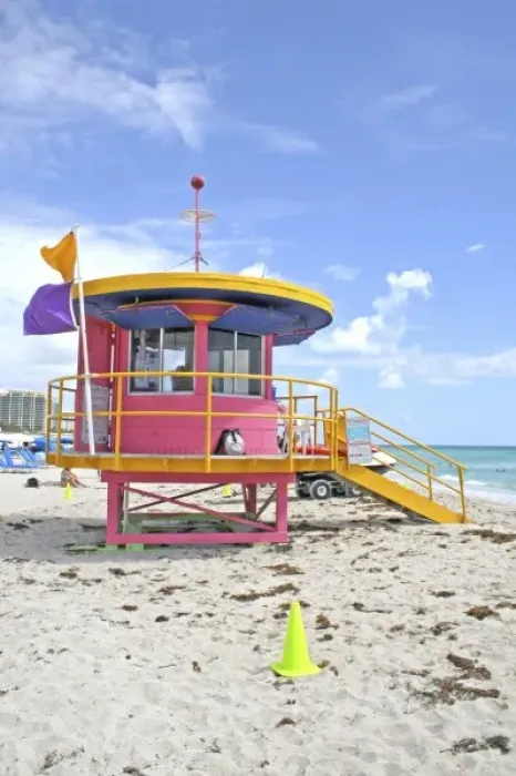 Framed Print : Colorful lifeguard stand modern art deco architecture, Miami Beach Florida Framed Print : Colorful lifeguard stand modern art deco architecture, Miami Beach Florida