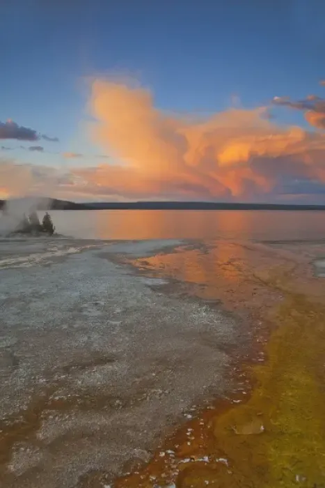 Framed Print : Colorful mineral deposits emit from Black Pool geyser in the West Thumb Geyser Basin